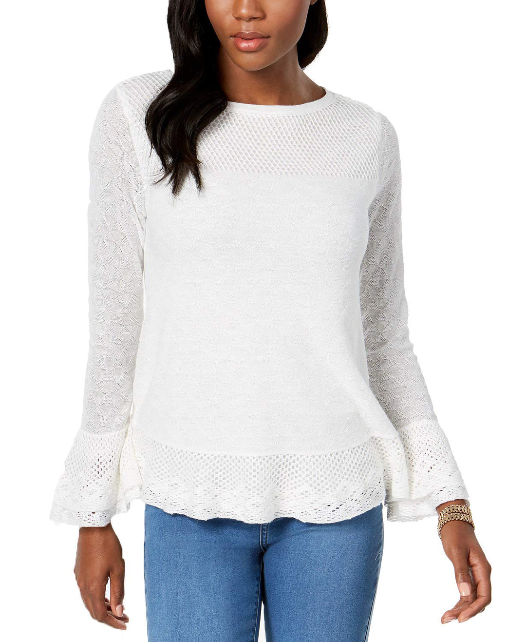 Style & Co Layered Ruffle Trim Knit Sweater