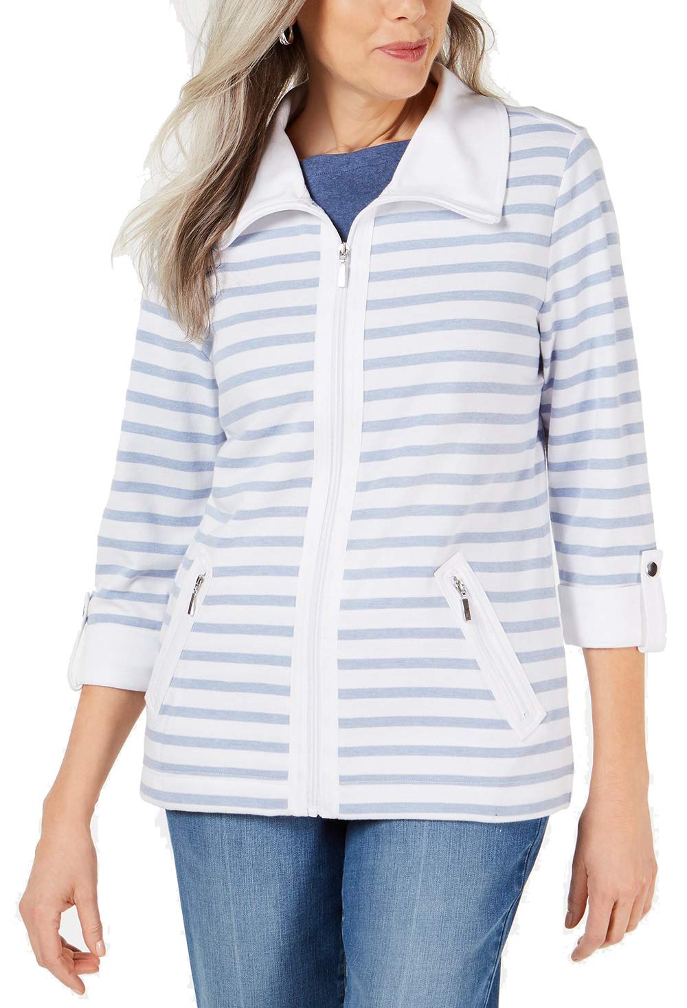 Karen Scott Petite Striped Zip Front Jacket