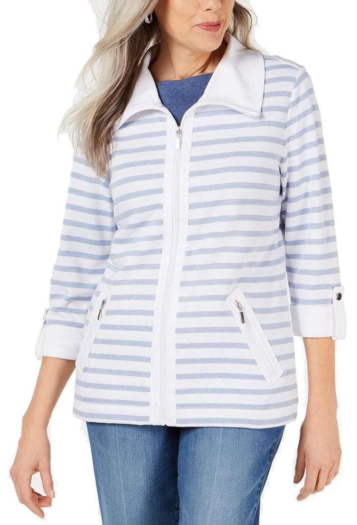 Karen Scott Petite Striped Zip Front Jacket