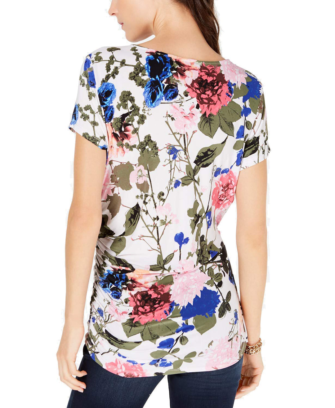 INC Ruched Surplice Top (Collage Bouquet, M)