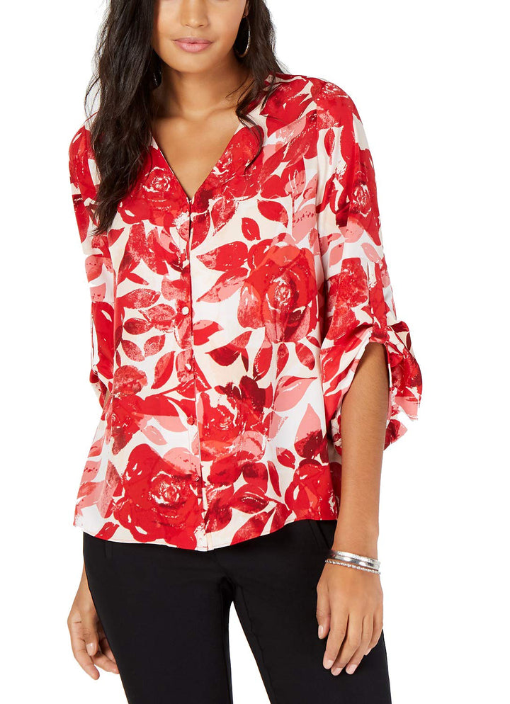 Printed Gathered-Sleeve Blouse