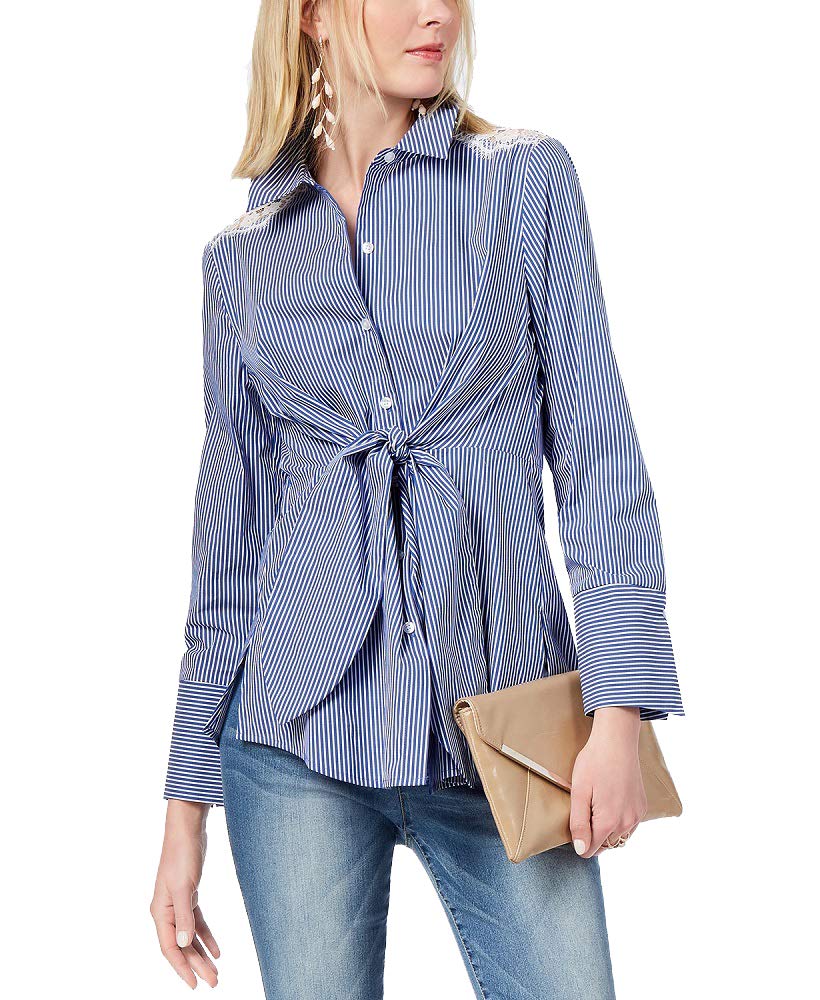 Tie Front Lace Inset Shirt
