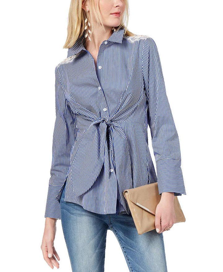 Tie Front Lace Inset Shirt