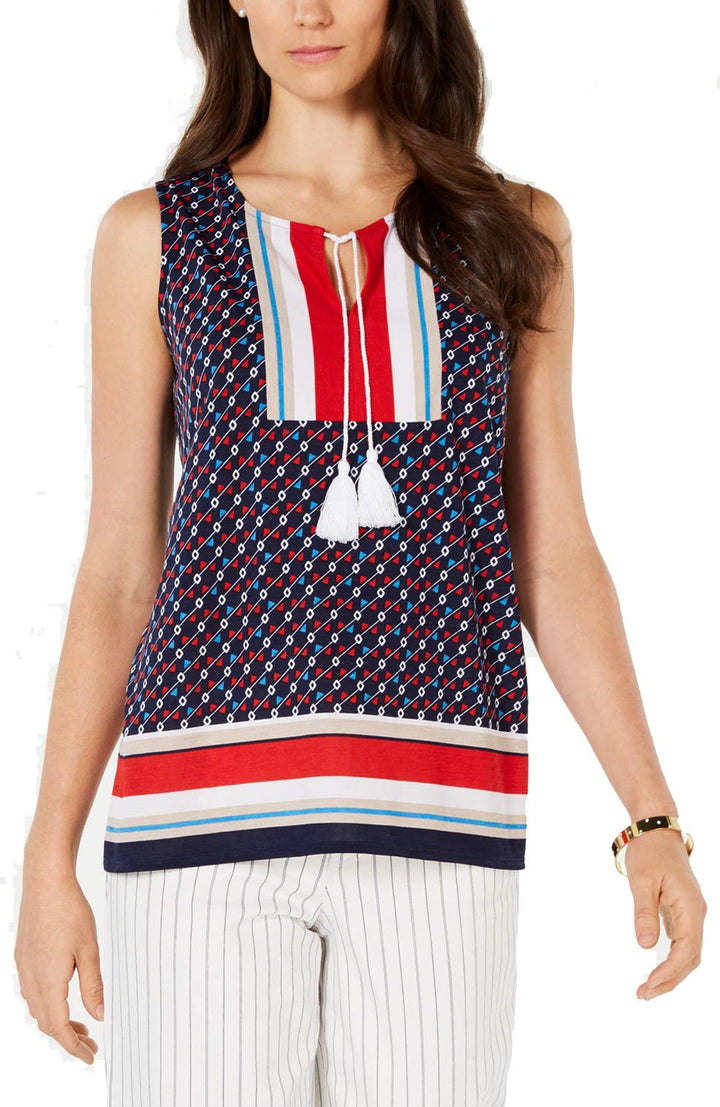 Charter Club Printed Tassel Tie Sleeveless Top
