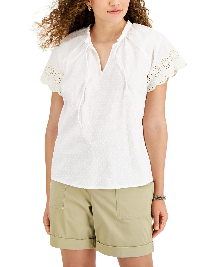 Style & Co Cotton Flutter Sleeve Peasant Top