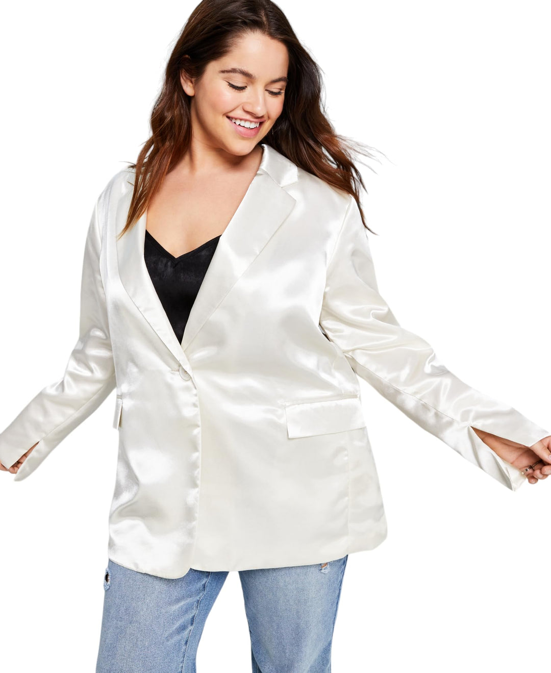 Trendy Plus Size One-Button Satin Blazer