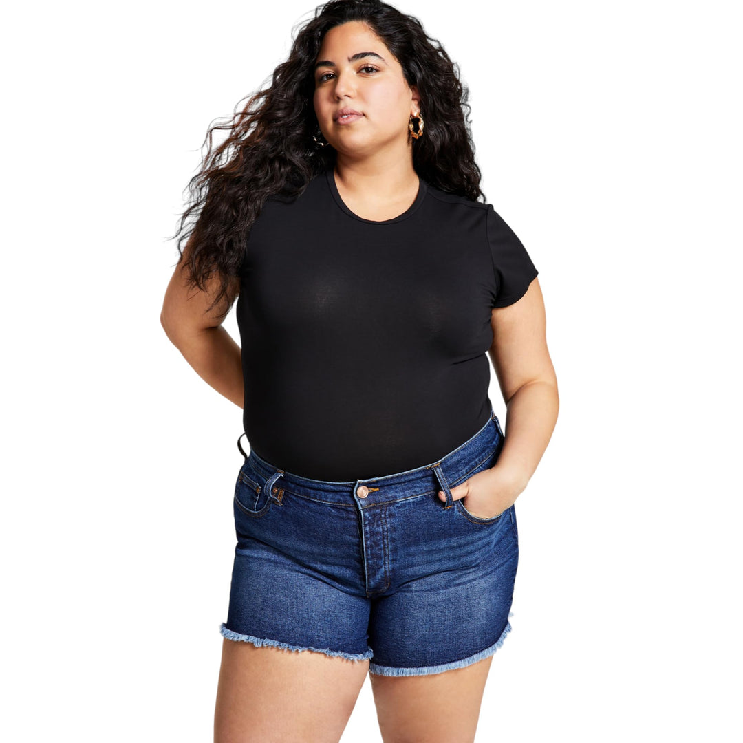 Now This Trendy Plus Size Distressed High Rise Denim Shorts