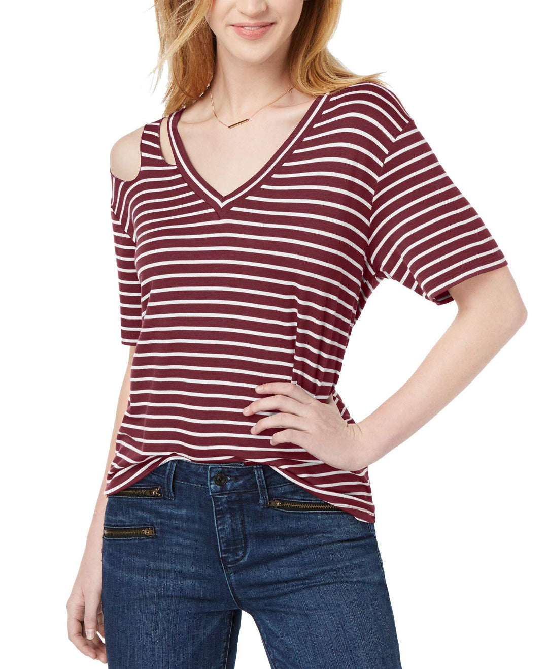 Juniors' Striped Cutout T-Shirt