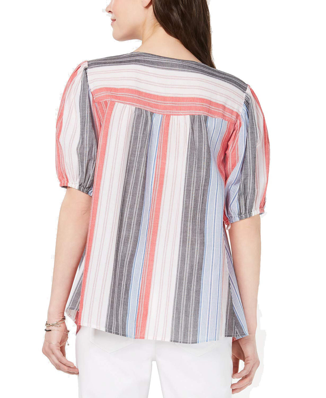 Striped Cotton Pleated Peasant Top