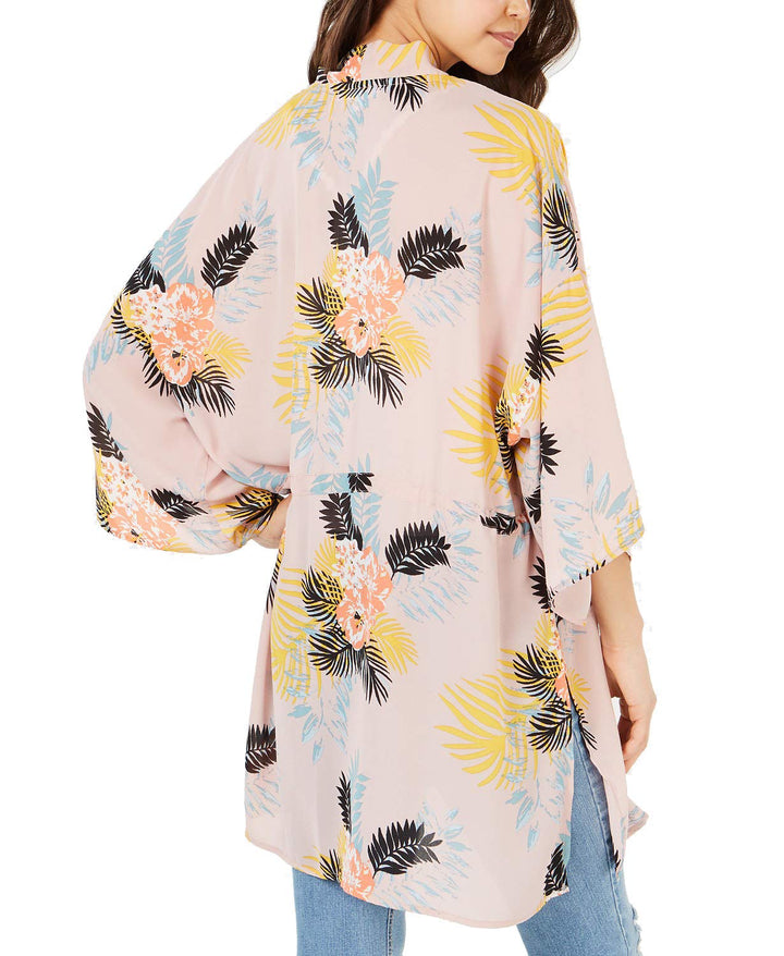 Juniors' Tie-Front Bouquet-Print Kimono