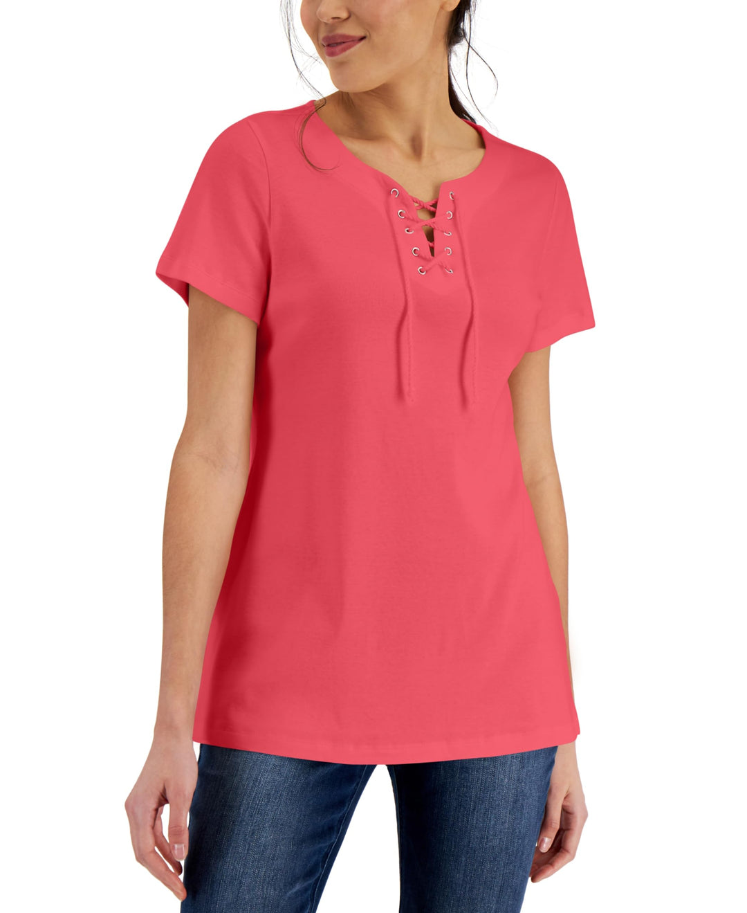 Karen Scott Womens Cotton Lace Up Tunic