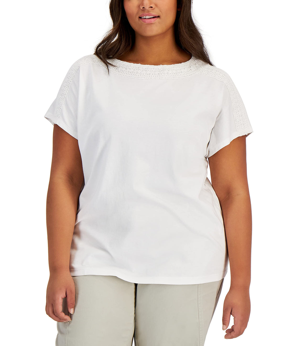 Karen Scott Plus Size Crochet Trim Top
