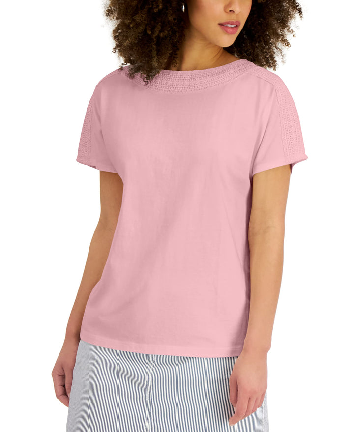 Karen Scott Womens Crochet Trim Top