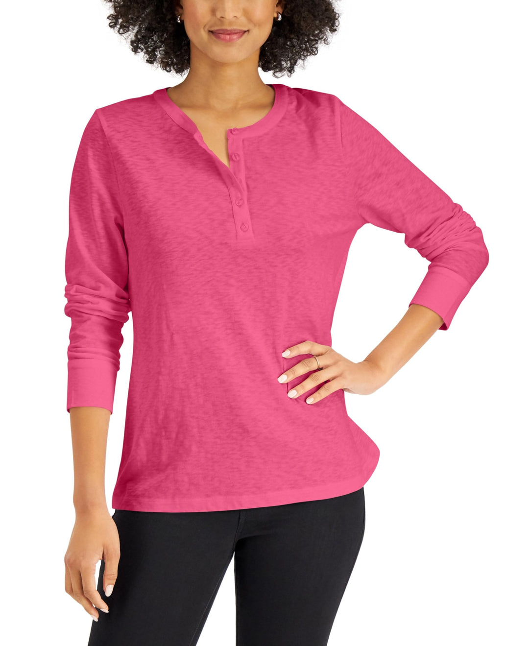 Karen Scott Long Sleeve Cotton Henley