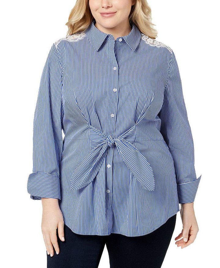 Plus Size Lace Tie Front Shirt