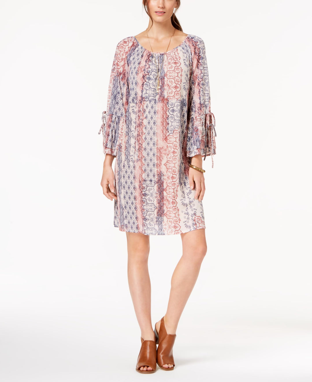 Printed Bell-Sleeve Peasant Dress