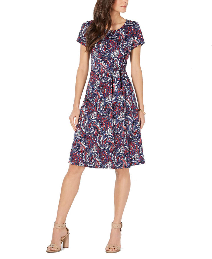 Petite Paisley Printed Tie-Front Dress