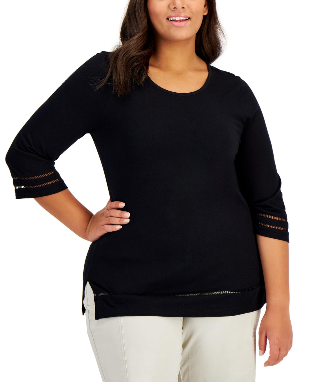 Karen Scott Plus Size Ladder Trim Top