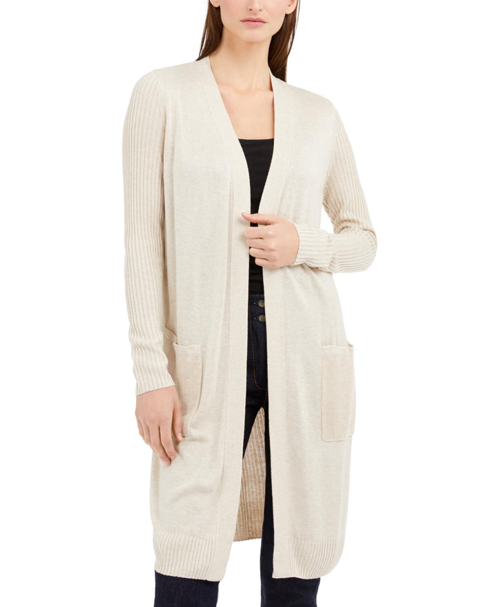 INC International Concepts Petite Ribbed Slit Hem Duster Cardigan Sweater