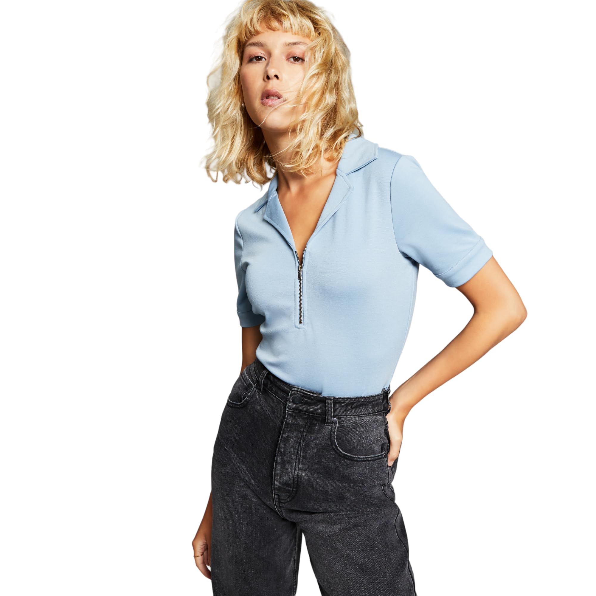 Now This Womens Zip Front Polo Bodysuit