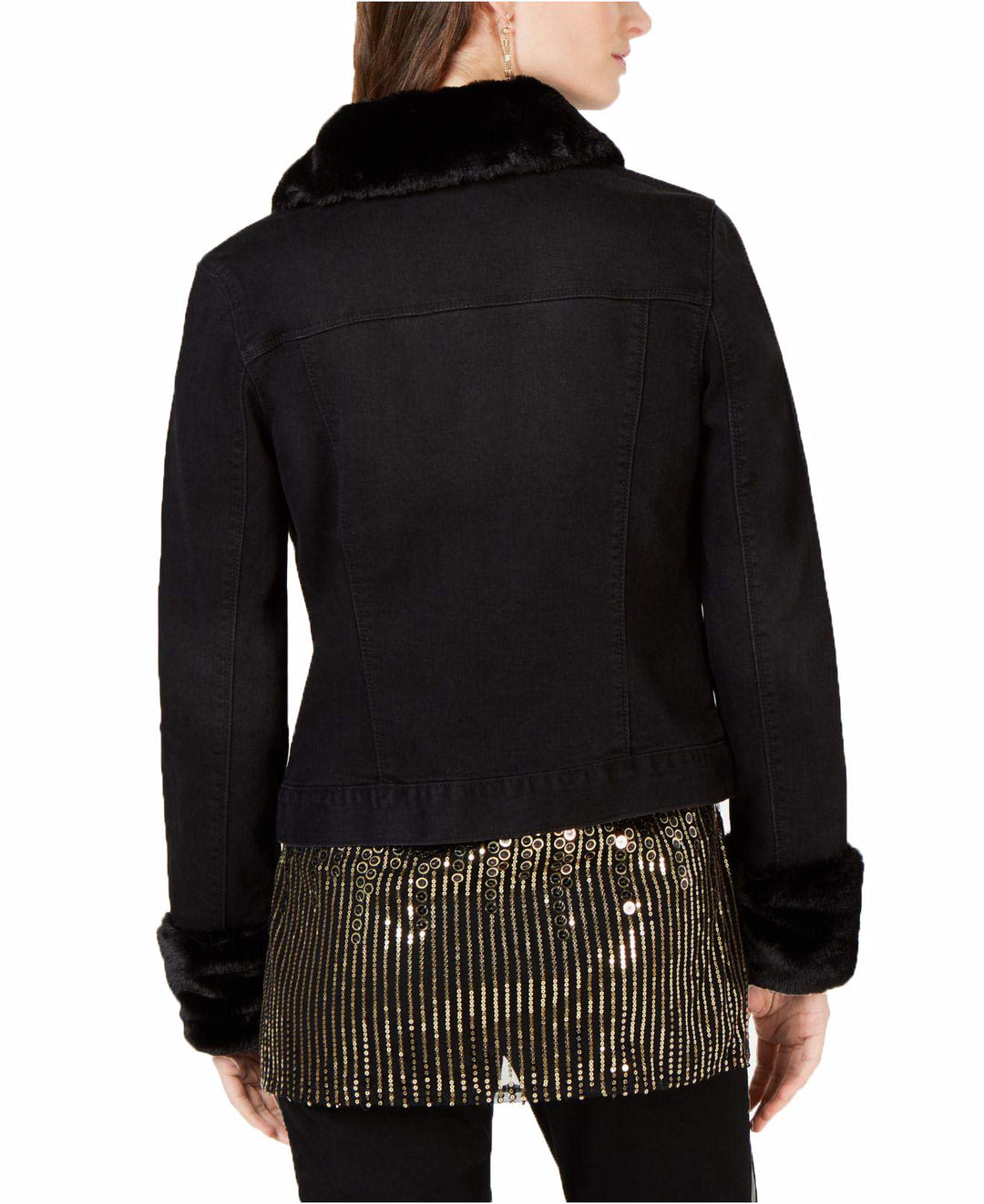 INC Leopard-Print Faux-Fur Trim Denim Jacket