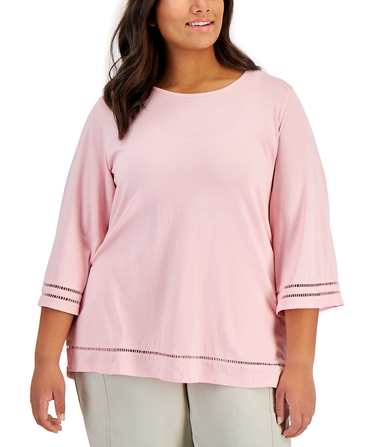 Karen Scott Plus Size Ladder Trim Top