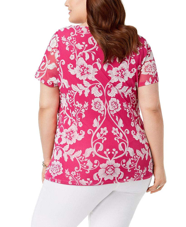 Plus Size Side Ruched Print Top