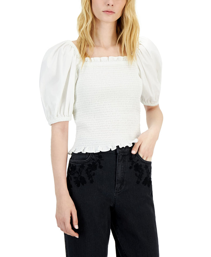 INC International Concepts Womens Puff Sleeve Smocked Top