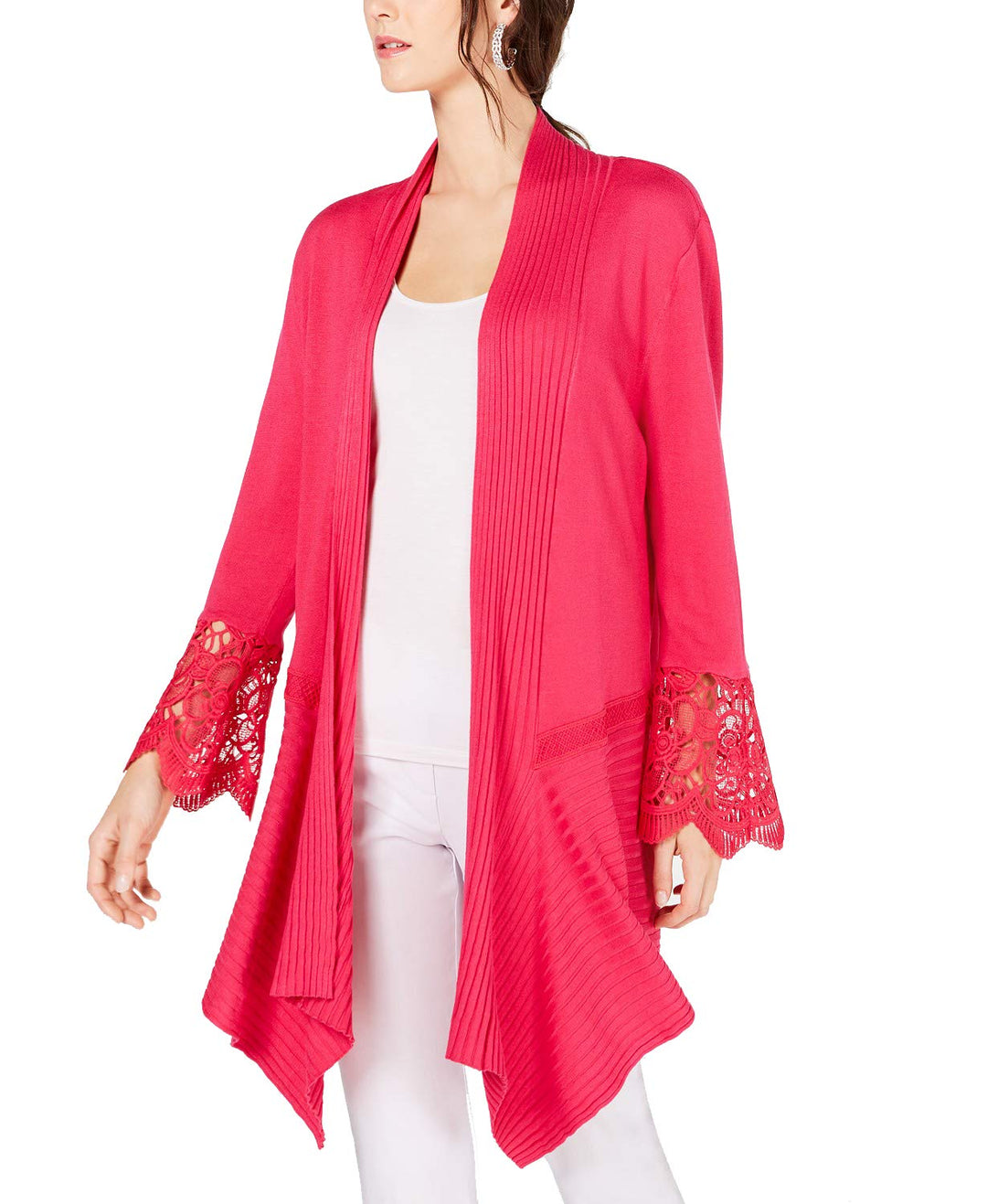 INC Lace-Cuff Open Cardigan