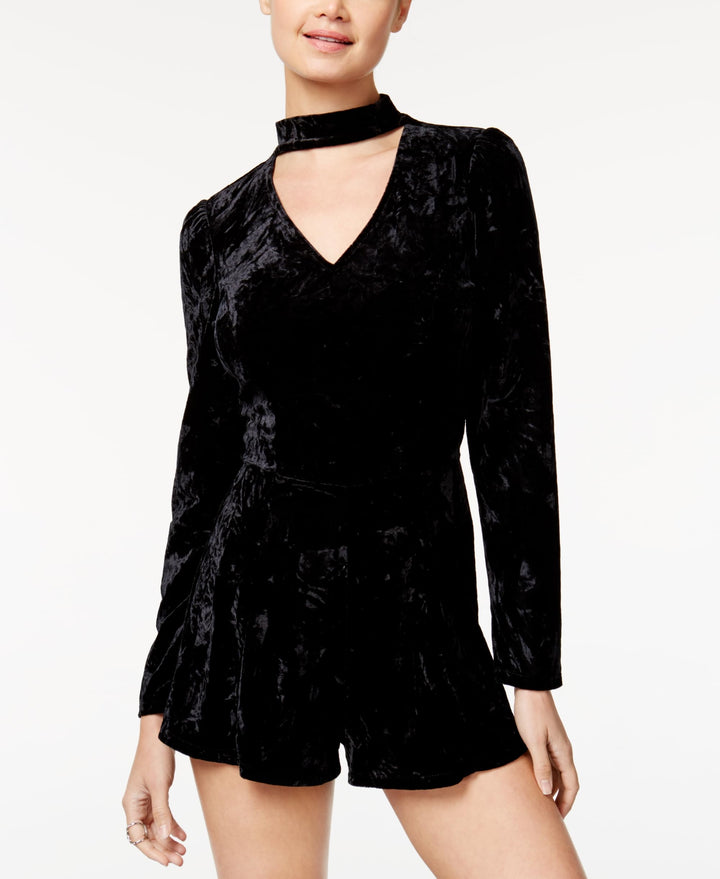 Juniors' Crushed Velvet Choker Romper