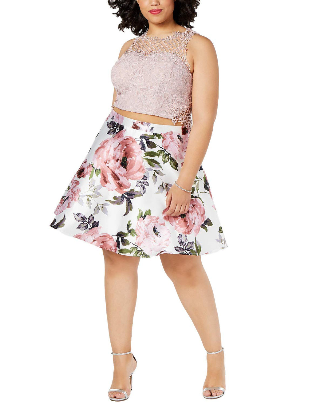 City Studios Juniors Trendy Plus Size Two Piece Lace Dress
