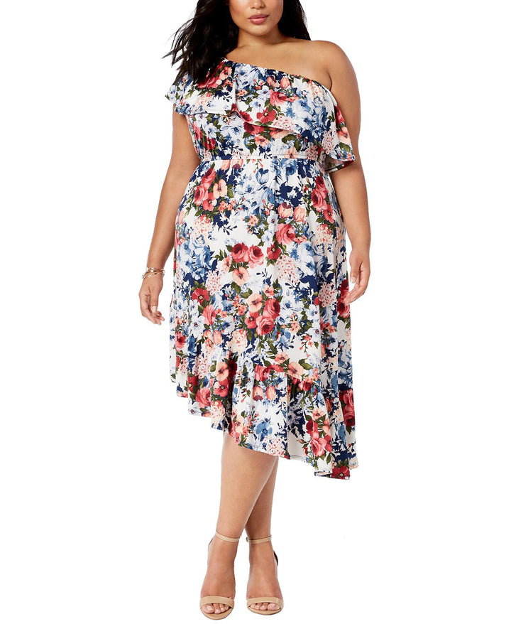 Plus Size Ruffed One-Shoulder Dress