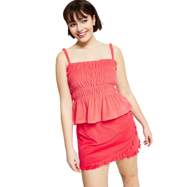 Bar III Womens Terry Ruffled Smocked Top