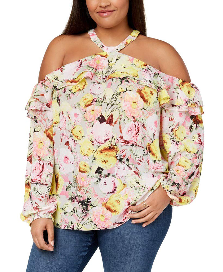 I.N.C. Plus Size Cold-Shoulder Halter Blouse