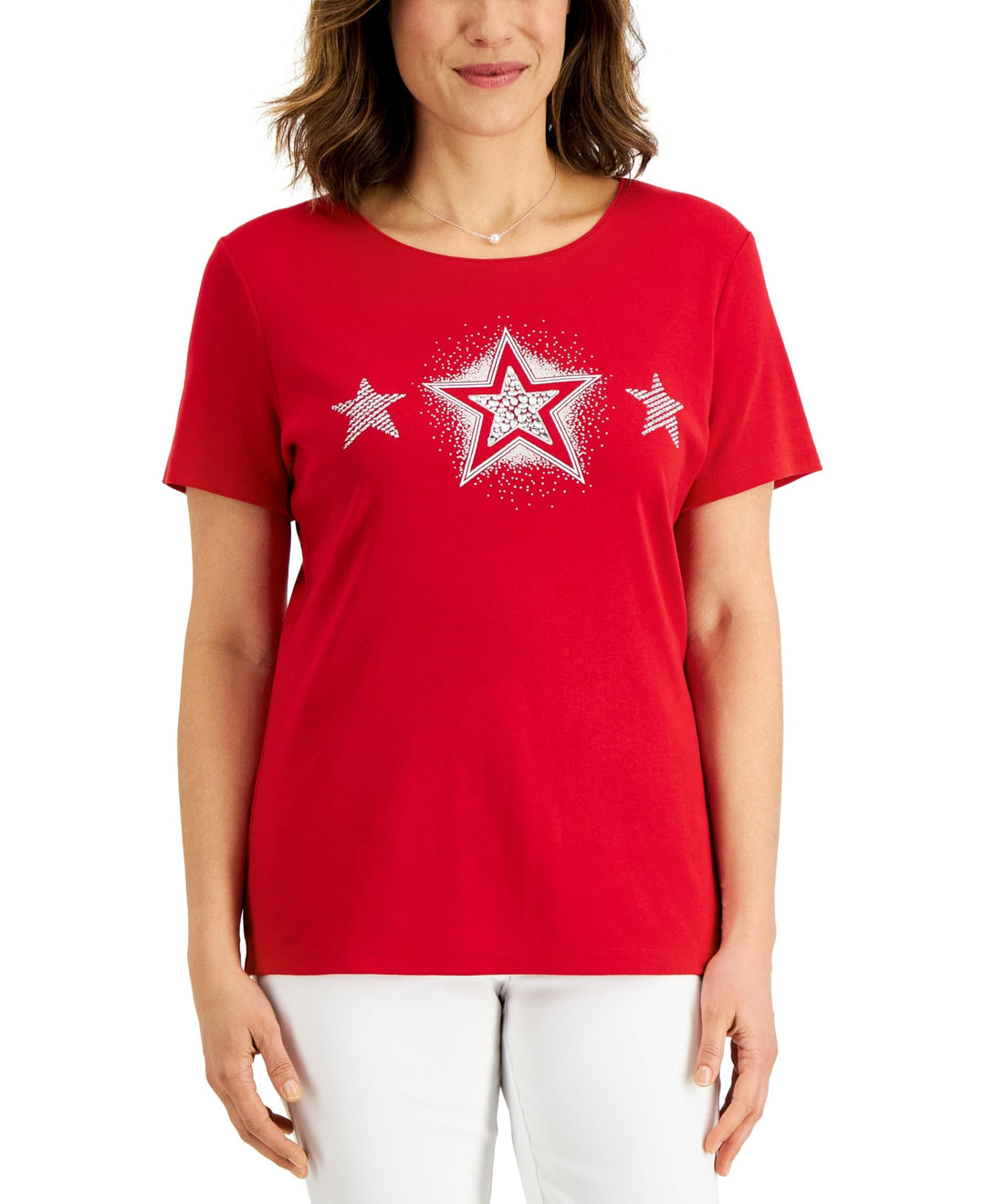Karen Scott Petite Short Sleeve Triple Shine Top