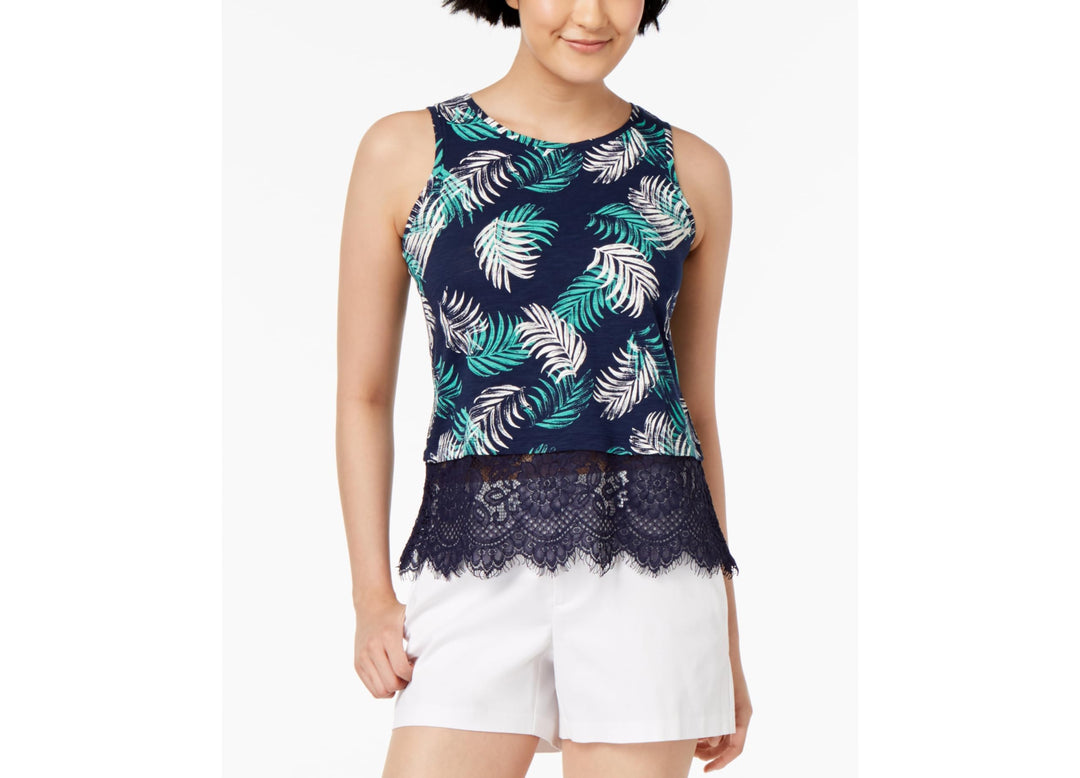 Maison Jules Printed Lace Trim Tank Top