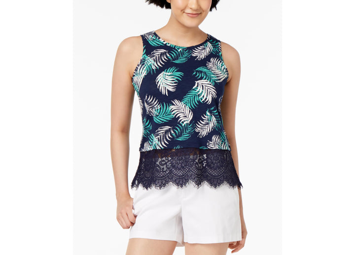 Maison Jules Printed Lace Trim Tank Top