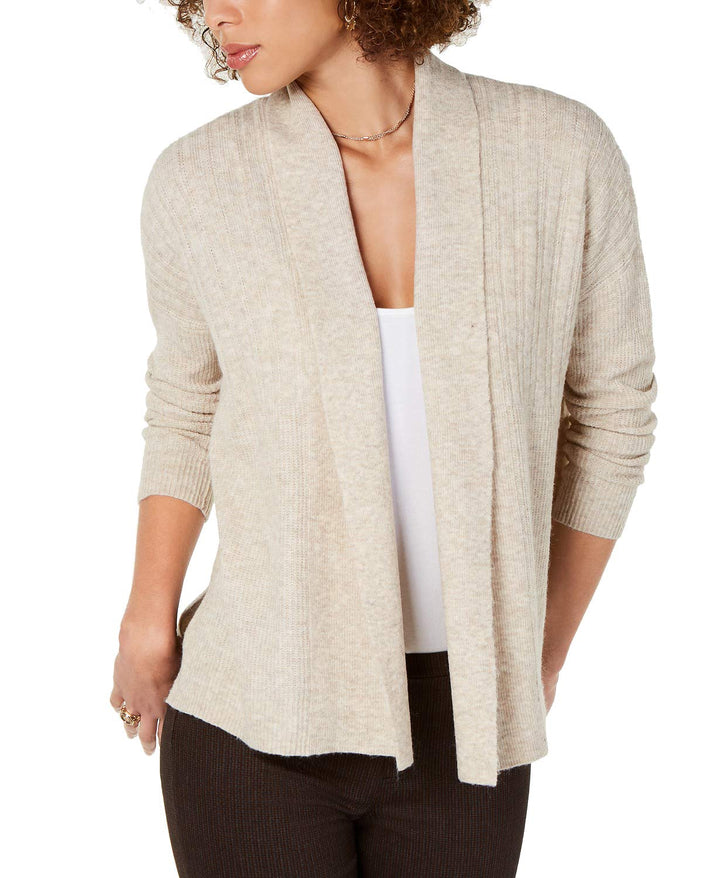Mixed-Rib Open-Front Cardigan