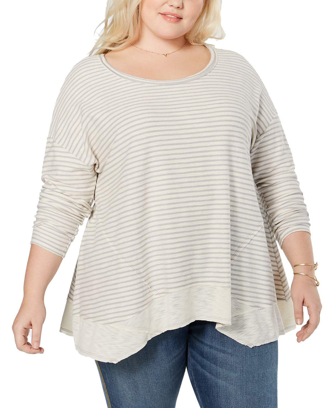 Plus Size Striped Bridge-Hem Top