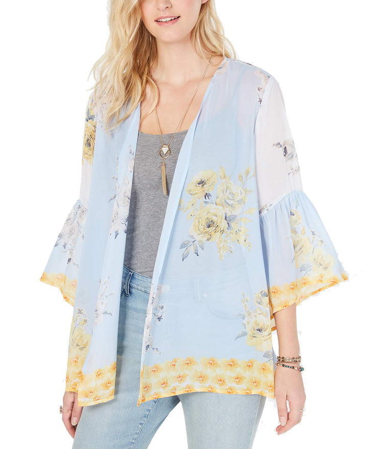 Floral-Print Flutter-Sleeve Kimono