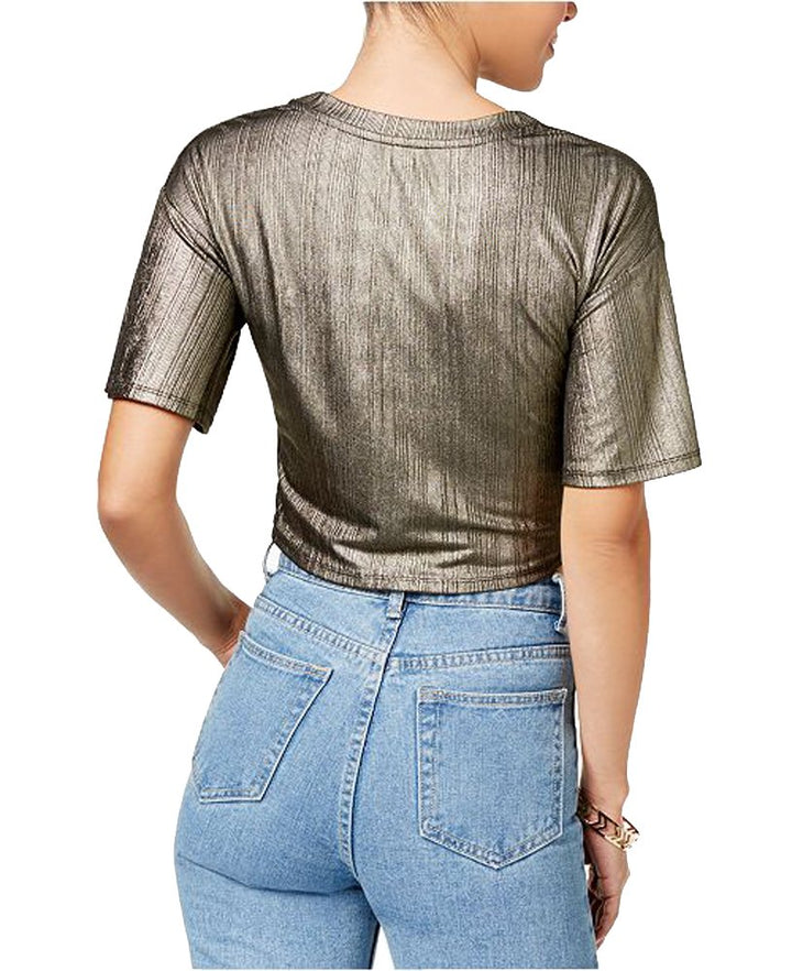Juniors' Metallic Cropped Corset Top