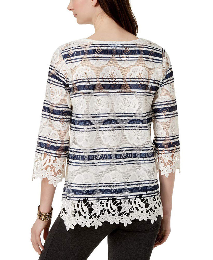 Charter Club Striped Lace Top