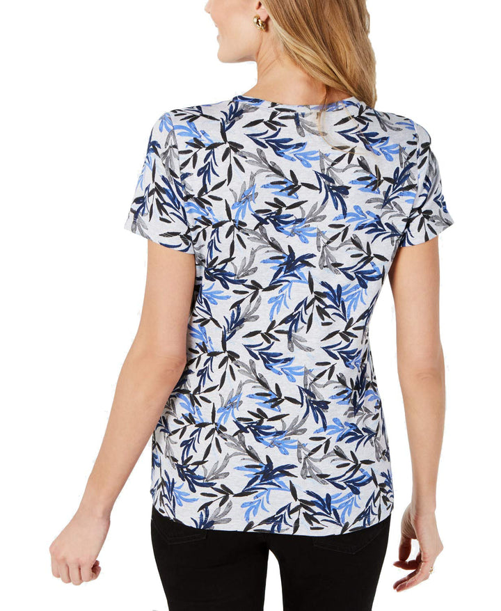 Leaf-Print Henley Top