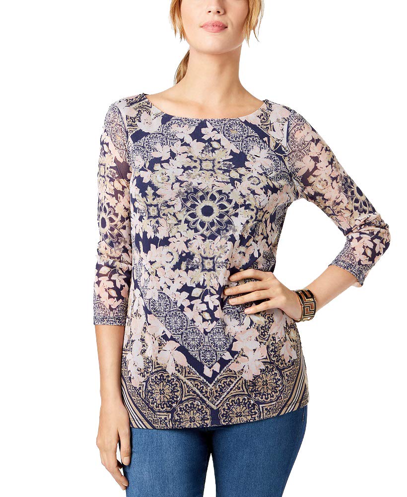 Charter Club Petite Printed Boat Neck Top