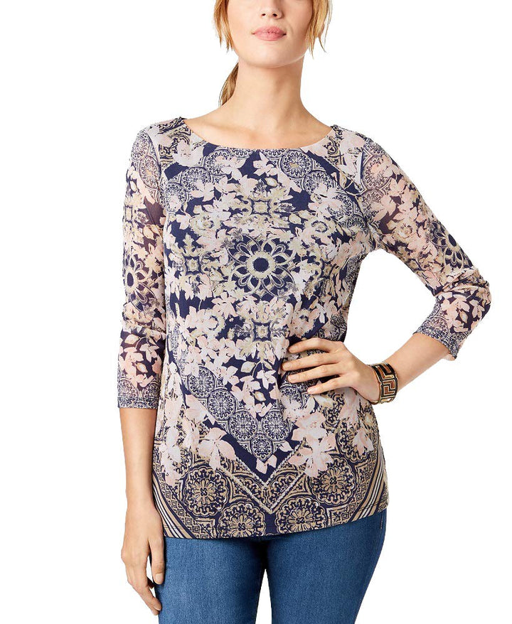 Charter Club Petite Printed Boat Neck Top