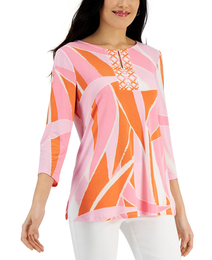 JM Collection Womens Printed Keyhole Top