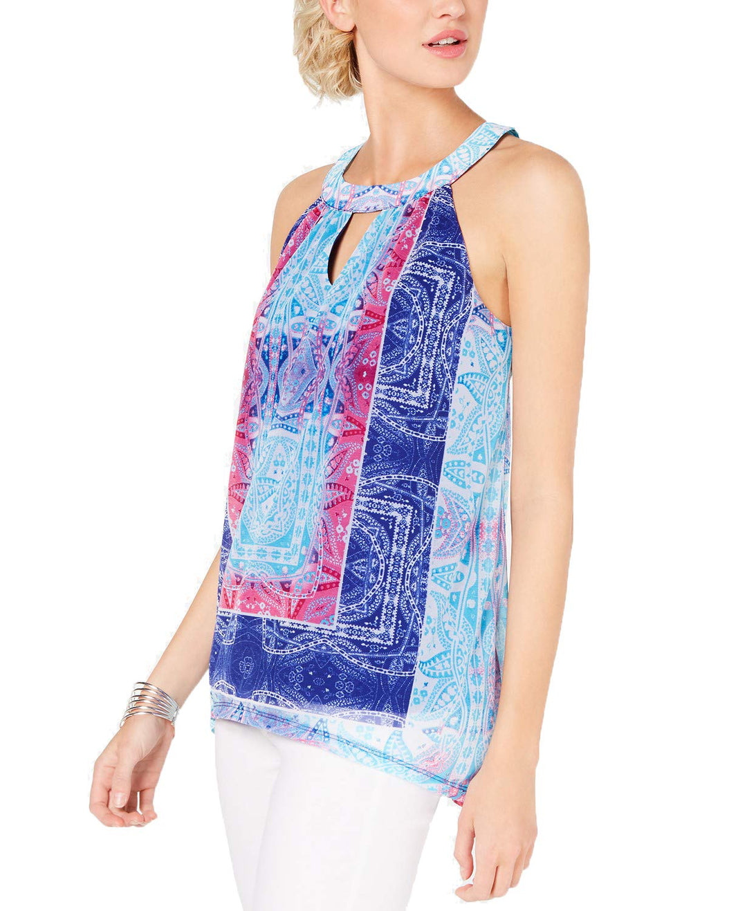 INC Printed Keyhole Halter Top