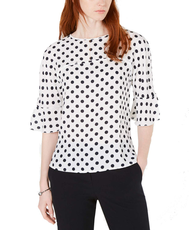 Bar III Polka Dot Ruffle Sleeve Top