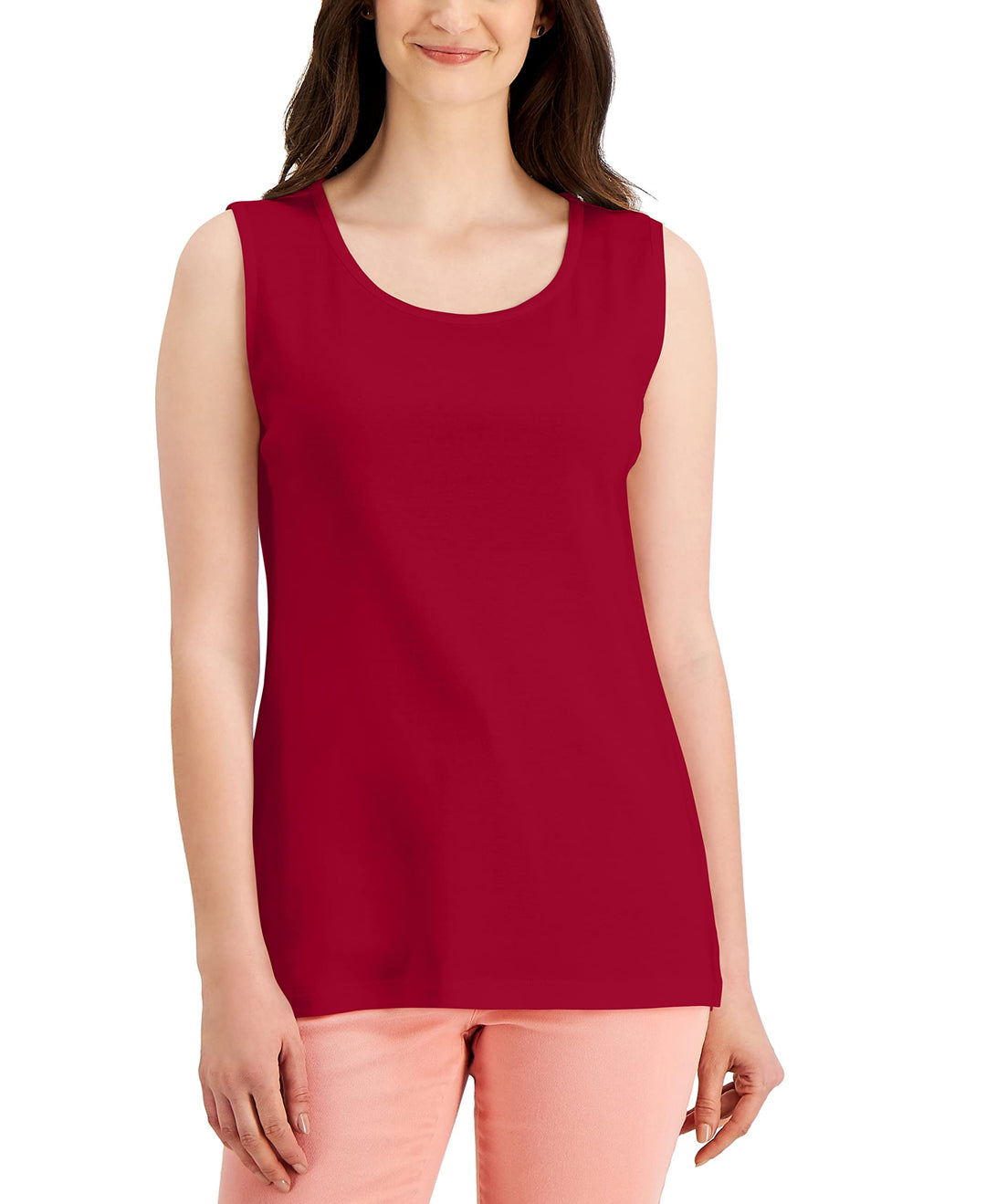 Karen Scott Womens Short Sleeve Cotton Tunic Tank Top