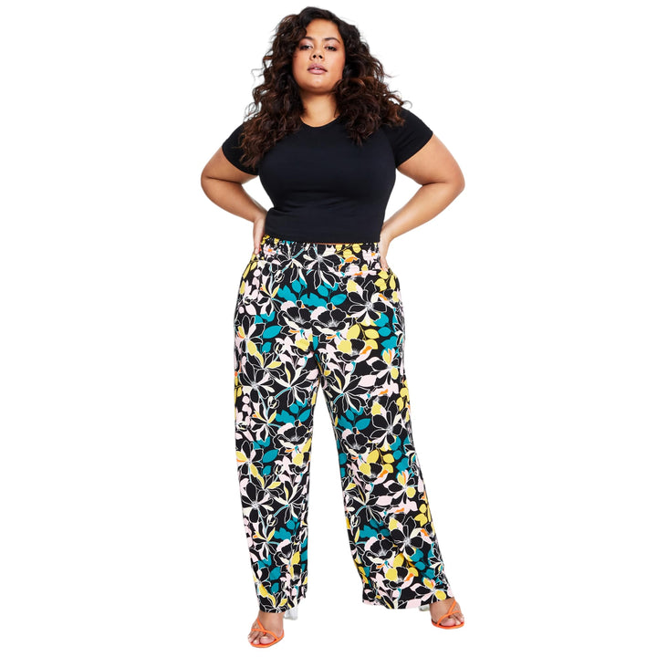 Bar III Plus Size Floral Print Wide Leg Pull On Pants